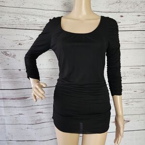 Guess Black 3/4 Sleeve Scoop Neck Top Medium